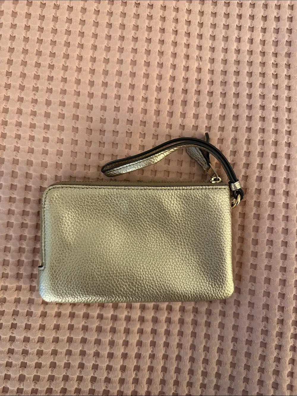 Coach Metallic Gold Leather Wristlet Zip Clutch - Double Pocket